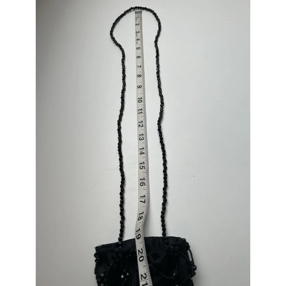 Magid Small  Black Beaded Handbag Drawstring Close Crossbody Evening Bag Vintage